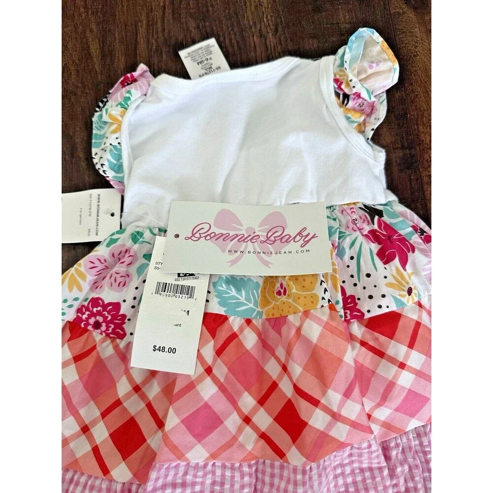 Bonnie Jean Girls Dress Flutter Sleeve Knit Mixed Tiered Poplin Multi 6-9 Months